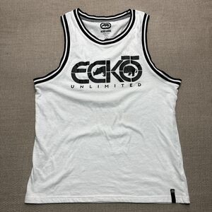 Ecko Unltd streetwear White Tank with retro black trim athletic inspired
